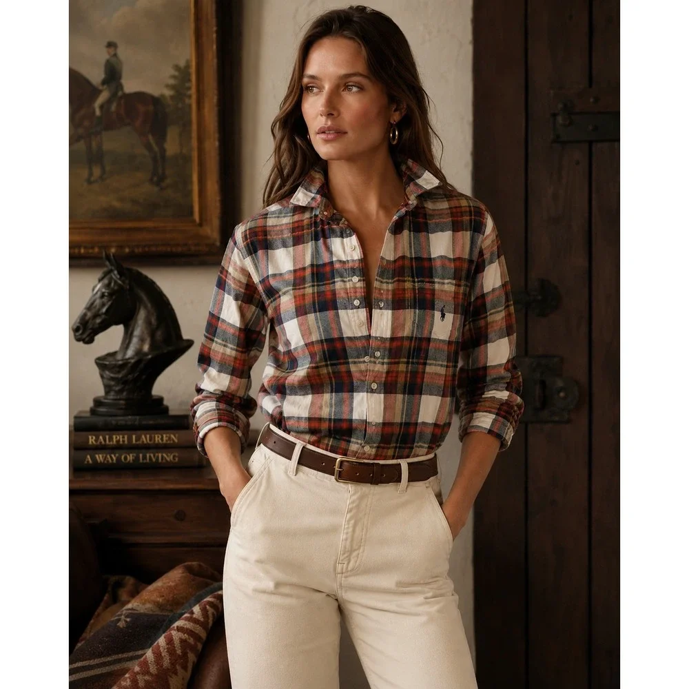 J Crew Shirt Womens 3X Plaid Flannel Red White Button Down Cotton Outdoor Casual